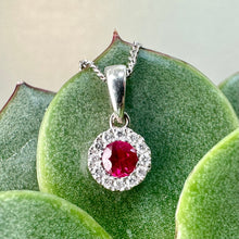 Load image into Gallery viewer, Preloved 18ct Ruby & Diamond Cluster Pendant & Chain