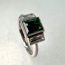 Load image into Gallery viewer, Platinum Baguette Cut Spinel & Diamond 3 Stone Ring