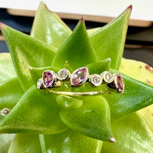 Load image into Gallery viewer, 9ct Gold Pink Sapphire & Diamond Staggered Ring