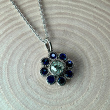 Load image into Gallery viewer, Platinum Sapphire & Diamond Vintage Look Pendant