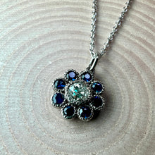 Load image into Gallery viewer, Platinum Sapphire & Diamond Vintage Look Pendant
