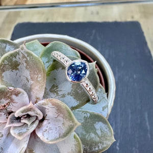 Silver Dotty Pear Shaped Sapphire Ring