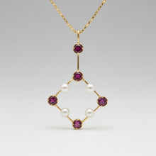 Load image into Gallery viewer, Preloved 9ct Gold Ruby and Pearl Pendant and Chain