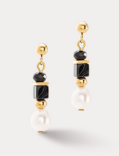 Load image into Gallery viewer, Coeur De Lion -  Pearls & Onyx Earrings Gold