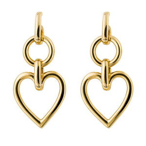 Sterling Silver Open Heart Drop Earrings with Yellow Gold Plating