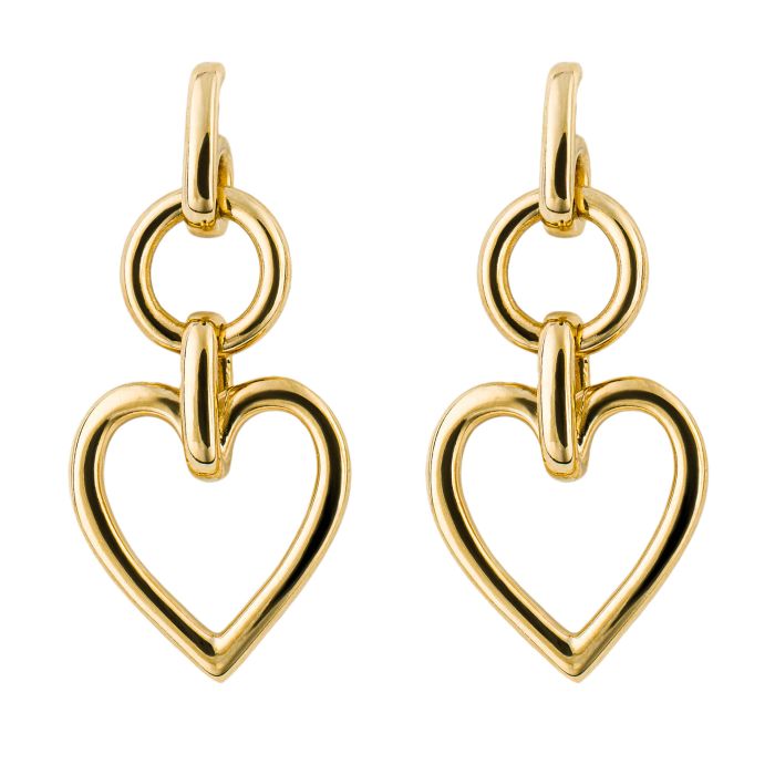 Sterling Silver Open Heart Drop Earrings with Yellow Gold Plating