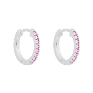 Sterling Silver Pink Crystal Thin Hoop Earrings