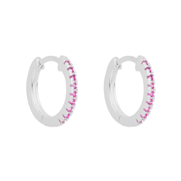 Sterling Silver Pink Crystal Thin Hoop Earrings