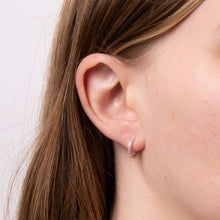 Load image into Gallery viewer, Sterling Silver Pink Crystal Thin Hoop Earrings
