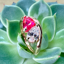 Load image into Gallery viewer, 18ct Gold Mozambique Ruby & Pear Shaped Diamond Ring