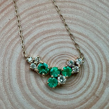 Load image into Gallery viewer, Yellow Gold Emerald & Diamond Staggered Necklace