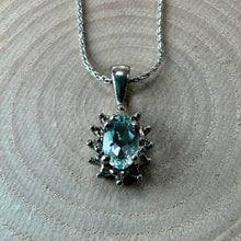 Load image into Gallery viewer, Preloved 9ct White Gold Aquamarine &amp; Diamond Necklace
