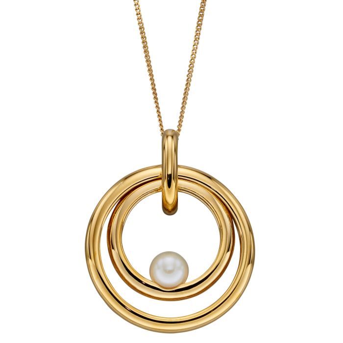 Sterling Silver Yellow Gold Plated Encased Freshwater Pearl Pendant and Chain