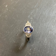 Load image into Gallery viewer, Platinum 1.6ct Oval Bi Colour Sapphire & Moon Shaped Diamond Ring