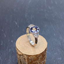 Load image into Gallery viewer, Platinum 1.6ct Oval Bi Colour Sapphire & Moon Shaped Diamond Ring