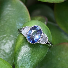 Load image into Gallery viewer, Platinum 1.6ct Oval Bi Colour Sapphire & Moon Shaped Diamond Ring