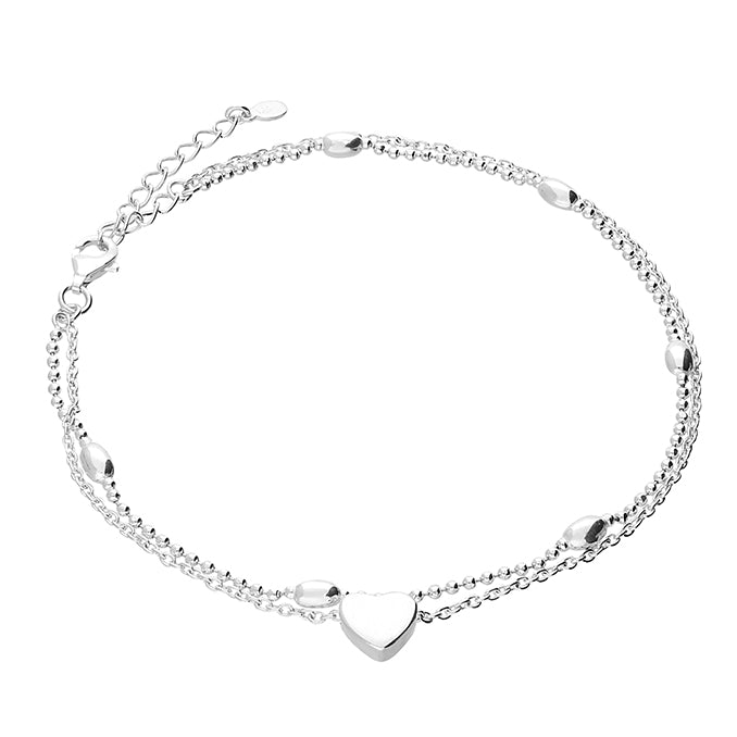 Sterling Silver Double Chain Heart Anklet