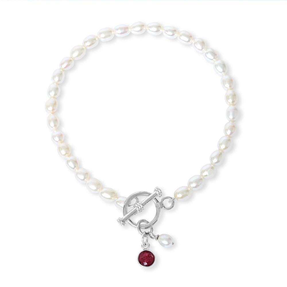 Oval Cultured Freshwater Pearl Bracelet with Garnet