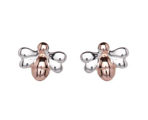 Sterling Silver Bee Studs with Rose Gold Plating