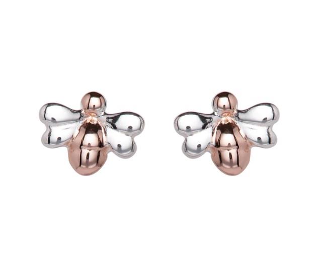 Sterling Silver Bee Studs with Rose Gold Plating