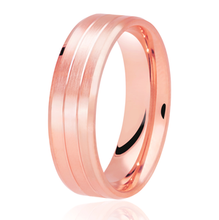 Load image into Gallery viewer, Satin Flat Court Band With 2 Diamond Cut Grooves & Angled Bevelled Edge
