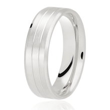Load image into Gallery viewer, Satin Flat Court Band With 2 Diamond Cut Grooves & Angled Bevelled Edge