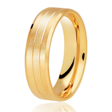 Load image into Gallery viewer, Satin Flat Court Band With 2 Diamond Cut Grooves & Angled Bevelled Edge
