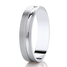 Load image into Gallery viewer, Brushed Flat Court Band With An Offset Concave Diamond Cut Line