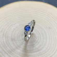 Load image into Gallery viewer, White Gold Ceylon Sapphire & Diamond Three Stone Ring