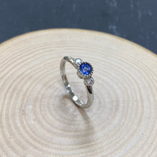 Load image into Gallery viewer, White Gold Ceylon Sapphire & Diamond Three Stone Ring