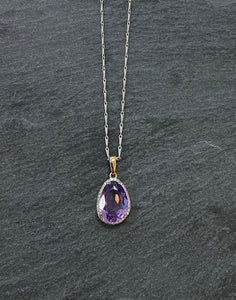 Amethyst And Diamond Halo Necklace