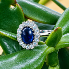Load image into Gallery viewer, Platinum 2.45ct Cabochon Sapphire & Diamond Cluster Ring