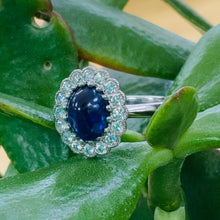 Load image into Gallery viewer, Platinum 2.45ct Cabochon Sapphire & Diamond Cluster Ring