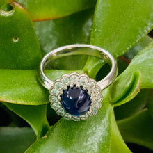 Load image into Gallery viewer, Platinum 2.45ct Cabochon Sapphire & Diamond Cluster Ring