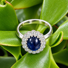 Load image into Gallery viewer, Platinum 2.45ct Cabochon Sapphire & Diamond Cluster Ring