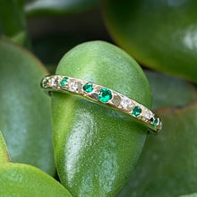 Load image into Gallery viewer, 9ct Gold Hammered Emerald &amp; Diamond Ring
