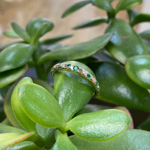 9ct Gold Hammered Emerald & Diamond Ring