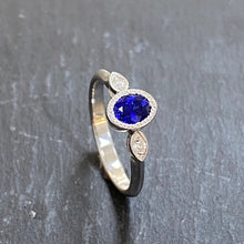 Load image into Gallery viewer, 9ct Ceylon Sapphire & Diamond 3 Stone Ring