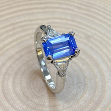 Load image into Gallery viewer, Platinum Natural Celyon Sapphire & Diamond Ring