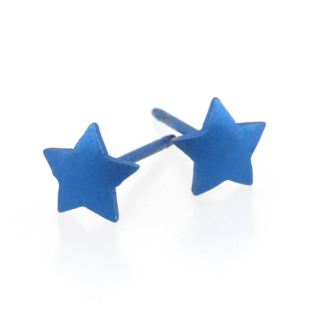 Titanium Star Stud Earrings Navy Blue