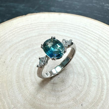 Load image into Gallery viewer, Platinum Ceylon Sapphire and Kite-Shape Diamond Ring
