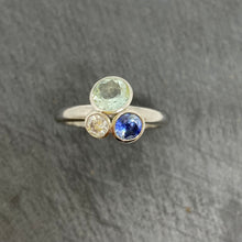 Load image into Gallery viewer, Platinum Sapphire, Beryl & Diamond Flower Pot Ring
