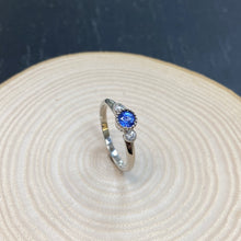 Load image into Gallery viewer, White Gold Ceylon Sapphire & Diamond Three Stone Ring