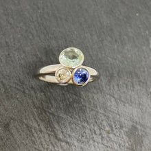 Load image into Gallery viewer, Platinum Sapphire, Beryl & Diamond Flower Pot Ring