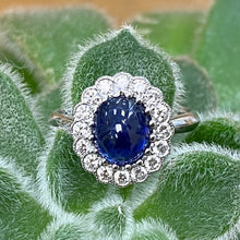 Load image into Gallery viewer, Platinum 2.45ct Cabochon Sapphire & Diamond Cluster Ring