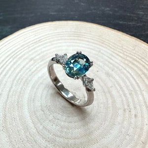 Platinum Ceylon Sapphire and Kite-Shape Diamond Ring