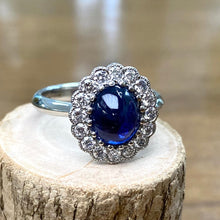 Load image into Gallery viewer, Platinum 2.45ct Cabochon Sapphire & Diamond Cluster Ring