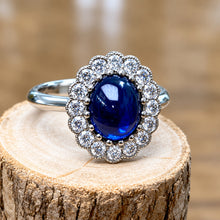 Load image into Gallery viewer, Platinum 2.45ct Cabochon Sapphire & Diamond Cluster Ring