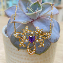 Load image into Gallery viewer, Antique 15ct Yellow Gold Pearl and Amethyst Necklace

