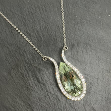 Load image into Gallery viewer, White Gold Lime Beryl & Diamond Necklace